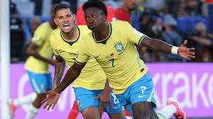 Brazil players celebrating during a World Cup match
